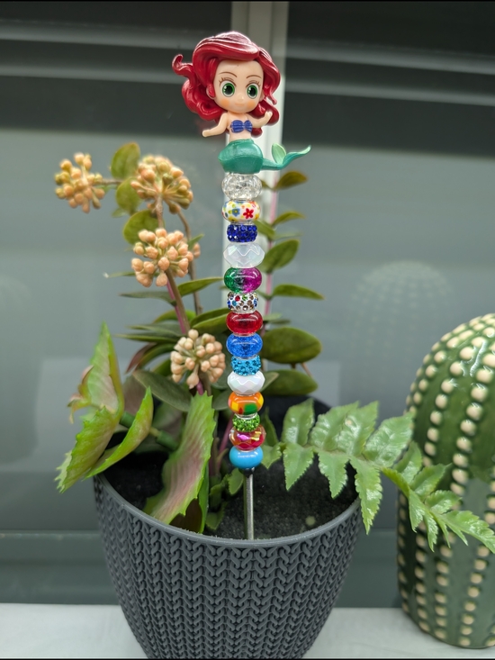 Other - Hand Made Beaded Fairy Wand/Plant/Garden Stake W/Ariel-Mermaid Topper 🧜🏼